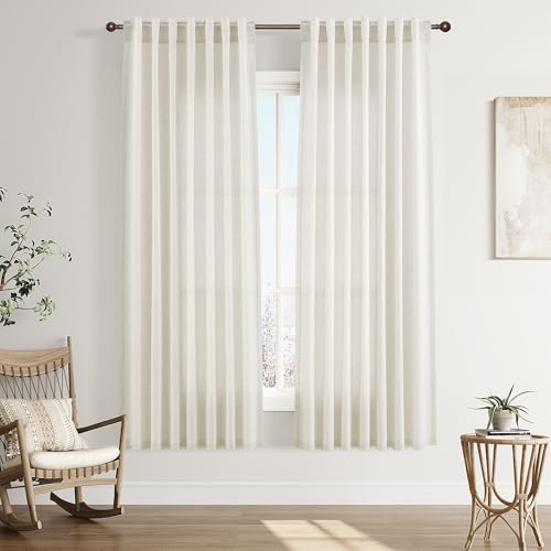 Image of Joywell Linen Curtains 72 Inches Long for Living Room Beige White