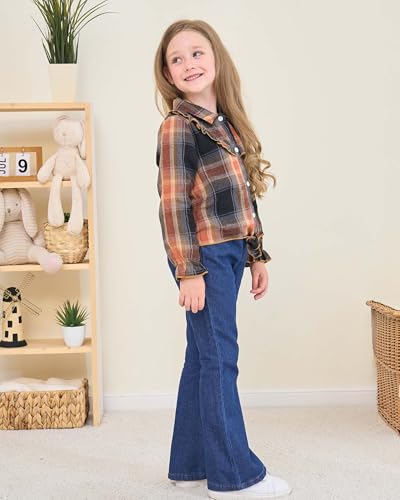 Image of Renotemy Kids Little Toddler Girl Clothes Button Down Tie Front Shirt + Bell Bottoms Jeans Girls 2 Piece Outfits Clothing Set