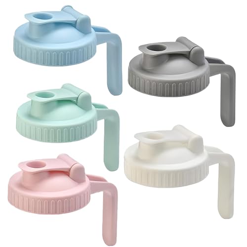 5 Pack Wide Mouth Mason Jar Pitchers, Leak-proof Flip-top Drinking Lids fits Wide-mouth Mason Jars, Cold & Hot Drink Mason Jar Lids with Handle – Anti-slip & Dishwasher Safe