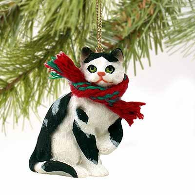 Tabby Cat Tiny Miniature One Christmas Ornament Black -White Shorthaired - Delightful! - Made with Resin