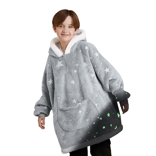 Giggling Getup Glow in The Dark Wearable Blanket Hoodie for Girls and Boys Warm Cozy Sherpa Fleece...