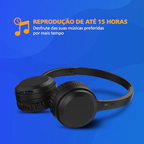 Headphone Philips bluetooth on-ear com microfone e energia para 15 horas na cor preto TAH1108BK/55 glide