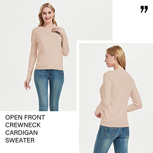 Women's Crew Neck Button Down Long Sleeve Cardigan Sweater Camel #TOP1