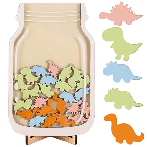 CENCERY Wooden Reward Jar & Chart for Kids, Dinosaurs, 13.5cm x 21cm (5.31 inches x 8.27 inches)
