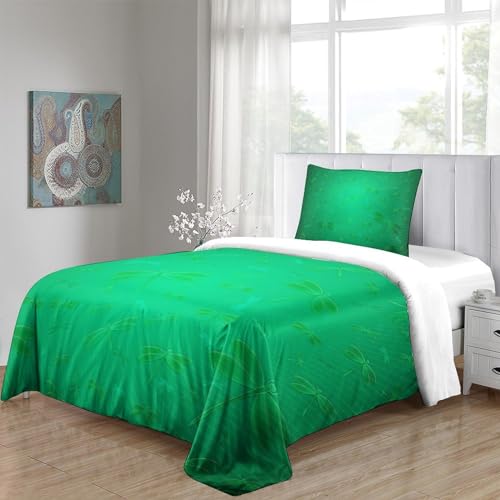 Parure de lit 3 pièces single avec housse de couette imprimée 3D verte et taies - 5