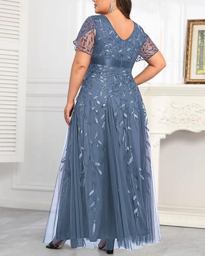 Pinup Fashion Plus Size Formal Dresses - Evening Gowns Wedding Sequin Embroidery V-Neck Prom Long Dress4
