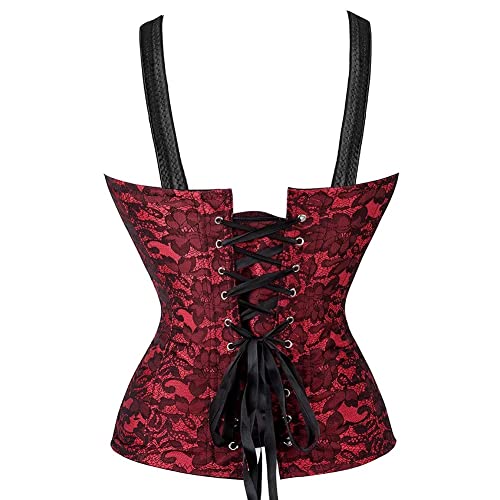 Dress Corset Skirt Lingerie Floral Front Zipper Bustier Straps Vest Burlesque Halloween Plus Size Sexy Red M #TOP4