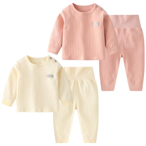ACMEDE Ensemble Thermiques Bébé Fille Garçon en 100% Coton 3/9/12/24 Mois/3 Ans, Lot de 4 Hiver Automne T Shirt à Manches Longues Pantalon de Jogging Leggings