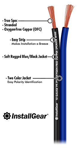 Installgear 10 Gauge Awg Speaker Wire (50Ft - Blue/Black) | Speaker Cable For Car Speakers Stereos, Home Theater Speakers, Surround Sound, Radio, Automotive Wire, Outdoor | Speaker Wire 10 Gauge #TOP1