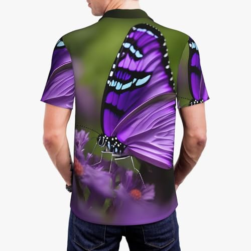 Chemise décontractée pour hommes type polo imprimé violet - 5