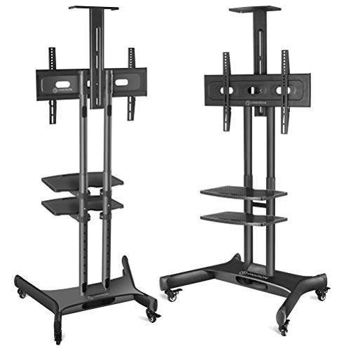 ONKRON Mobile TV Stand TV Cart with Wheels & 2 AV Shelves for 32” – 65 inch LCD LED OLED Flat Panel Plasma Screens up to 100 lbs Black TS1552 - Thumbnail 6