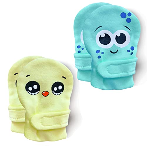 Image of Newborn No Scratch Baby Mittens, 0-3M | 2-pack, 100% Organic Cotton Stay-On Baby Mitts | Infant Boys and Girls Cuffs