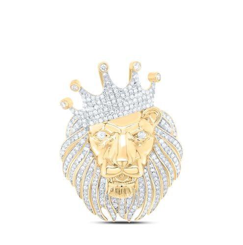 Jewels By Lux 10Kt Yellow Gold 1 Ctw Diamond Lion Face Crown Men's Charm