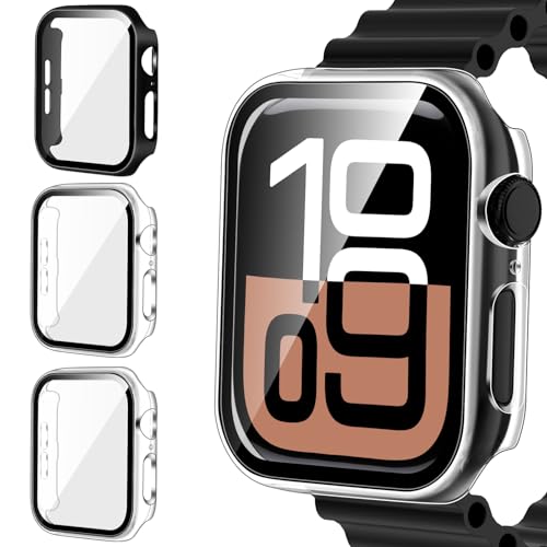 iVoler 3 Pezzi Cover con Vetro Temperato per Apple Watch Series 11/10 46mm, Copertura Completa Pellicola Protettiva Custodia Antiurto, Sottile Anti-Graffio Rigida iWatch Case, 2 Trasparente + 1 Nero