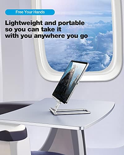 MEISO Mobile Phone Stand, Fully Foldable Phone Holder for Desk, Desktop Mobile Phone Cradle Dock Compatible with iPhone, Samsung Galaxy, iPad Mini, Tablets Up to 10 (Silver)