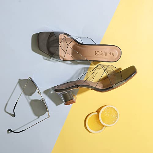 Image of Indifeet � stylish latest transparent heels design for women, high block heel sandals party footwear woman glass clear fancy wear trendy sandal with strap girls womens ladies offi
