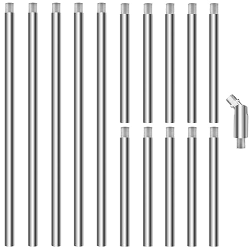 Image of M10 Threaded Extension Poles, 5 PCS 12-inch & 10 PCS 6-inch Lighting Fixture Downrods Stems & 180 Degrees Sloped Ceiling Adapter Kits for Pendant Light, Island Lighting, Chandeliers (Chrome)