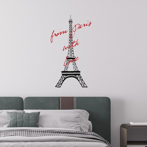 from Paris with Love Wall Decal - Eiffel Tower Romance Vinyl Sticker for Bedroom, Living Room & French Decor - Removable Paris Travel Art ci109