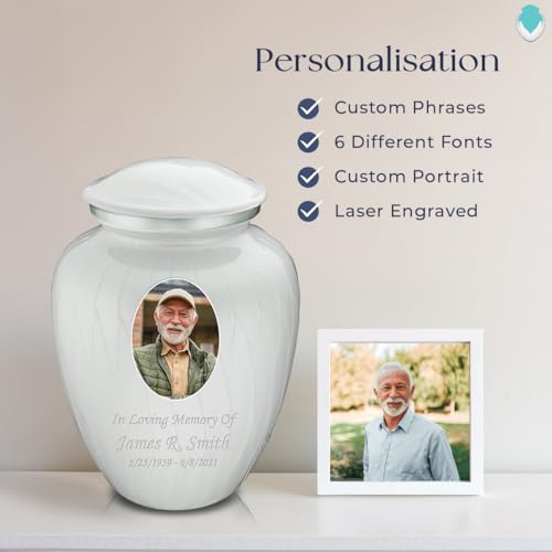 Image of Geturns Embrace Adult Personalized Picture Cremation Urns for Human Ashes I Large Photo Pearl White Funeral Urn for Men and Women I 200 lbs