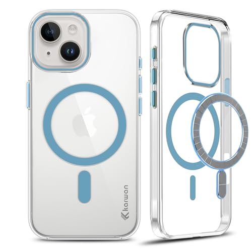 Image of KARWAN Crystal Clear Transparent Back Cover Case with Camera Protection,Compatible with iPhone 13 /14, Anti Yellow Clear Shockproof Scratch Resistant Case with Magnetic MagEaze Wireless Charging