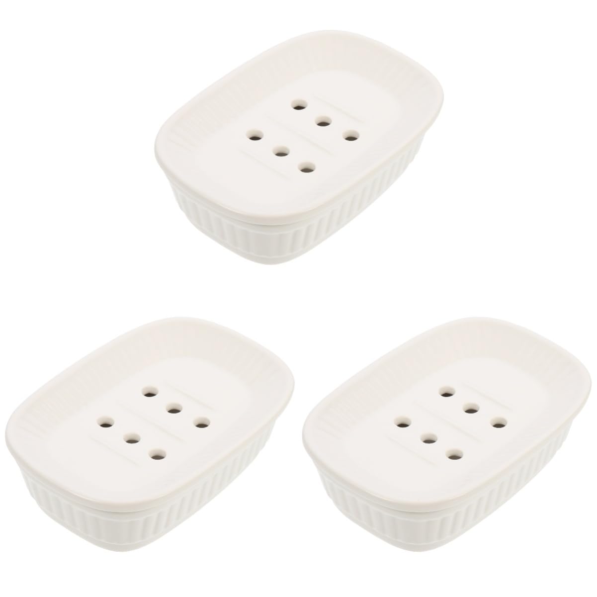 PRETYZOOM 3pcs Ceramic Soap Dish Soap Tray Bathing Sponge Shower Soap Dish Holder Soap Draining Case Dish Soap Container Ceramic Tray Countertop Soap Dish Ceramics Soap Shelf White, 13.5X9.3X3.8CM