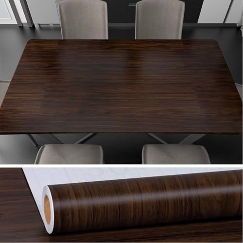 Image of WALLMATE Self Adhesive Wood Grain Wallpaper Vinyl Furniture Sticker Wood Wallpaper Kitchen Wallpaper Wooden Door Desktop Wallpapers (Dark Brown Wooden, 24x120 Inch)