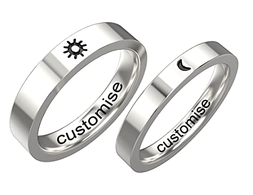 Promise Rings for Couples,Matching Rings for Best Friends,Sterling Silver Wedding Rings Set for Him and Her Gold,Sun and Moon Ring for Boyfriend and Girlfriend,Customized Gifts for Engagement