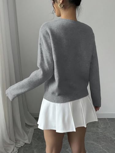 Image of Verdusa Women's Spring 3D Flower Appliques Crewneck Sweaters Long Sleeve Drop Shoulder Pullovers Knit Going Out Tops