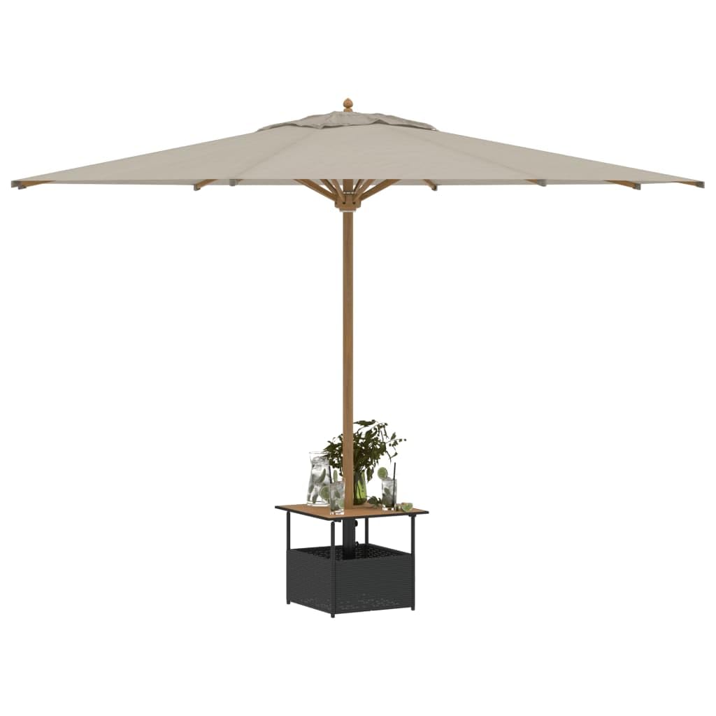 Tavolo da giardino con foro per ombrellone, nero, 55 x 55 x 46,5 cm, in polyrattan, con telaio in acciaio verniciato a polvere, per terrazza e balcone