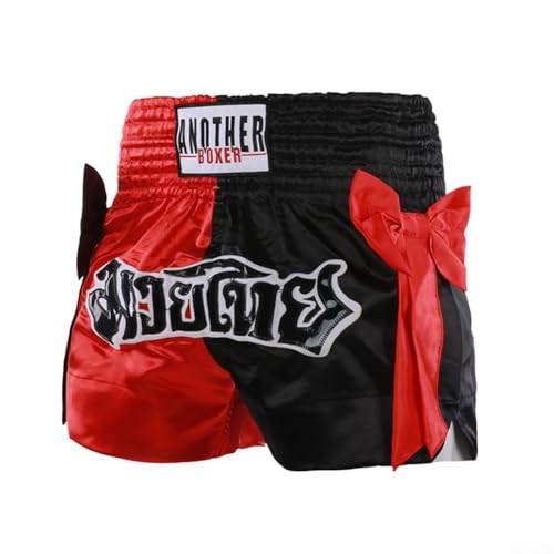 HEBEOT Unisex Boxshorts Muay Thai Trainingsshorts Gym Shorts Atmungsaktives Polyestergewebe Elastische Taille Bedrucktes Muster Erwachsene Herren Damen Sportbekleidung (M Schwarz Rot)