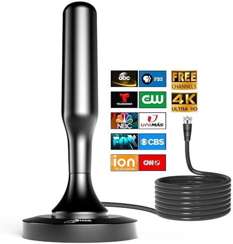 HIDB TV Antenna for Smart TV Indoor, Digital Indoor HD Antennas with Strong Magnetic Base, Easy Installation, Long Range Reception for Local Channels 4K 1080P, 10ft Long Cables (Black)