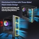 Micro ATX Case, 4 × 120mm ARGB Non-PWM Case Fans Pre-Installed, MATX PC Case, Temper Glass Side Panel, with Type-C, Black, Cypress 3 ARGB - Image 4