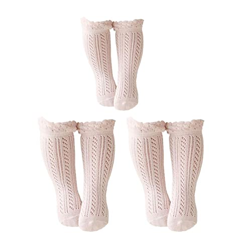 Image of Baby Girls Knee High Socks Hollow Out Anti-skid Knitting Stockings Suitable for 0-2 Years Infants Toddlers