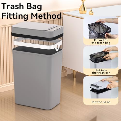Image of FRESHLIX 3 Pack Bathroom Trash Can 2.6 Gallon Small Touchless Automatic Motion Sensor Trash Cans Slim Waterproof Garbage Bin with Lid for Kitchen, Office, Bedroom Black White Grey