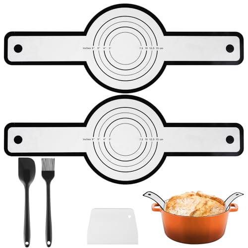 Lifhety 2 Piezas Soportes de Silicona para Pan en Olla Holandesa - Tapetes de Hornear Antiadherentes Reutilizables con Raspador de Masa, Espátula y Brocha - Asa Larga para Transferir y Hornear Pan
