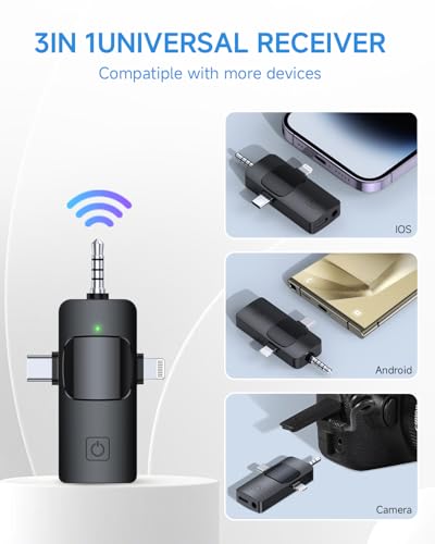 Image of PQRQP Mini Microphone for iPhone - 3 in 1 Wireless Microphones for iOS /Android /Camera, Studio-Quality Audio, Plug & Play Clip Mic for Video Recording Podcast