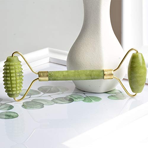 Rodillo facial masajeador facial rodillo masajeador facial Serrate doble cabeza rodillo de masaje Jade ojos desvanecidos, arrugas, reafirmante herramienta de belleza para mujer