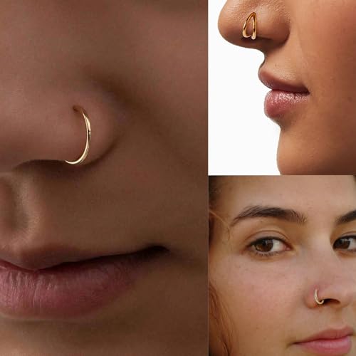 3PCS MOQIKAKA16G Gold Surgical Steel Nose Septum Rings Hoops Set - Stainless Steel Segment Nose Rings Hoop Helix Cartilage Clicker Daith Tragus Sleeper Hoop Earrings for Women Men 8mm by MOQIKAKA - Used condition - Image 2