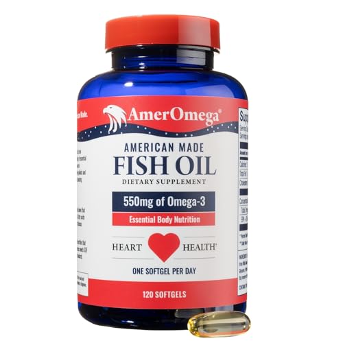 AmerOmega Triglyceride 550mg Omega-3 Fish Oil for Heart Health Support- Wild-Caught Alaskan Walleye Pollock- American-Sourced Non-GMO Gluten-Free & Dairy-Free- 120 Softgels (120 Servings)