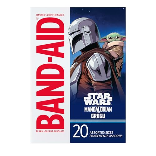 BAND-AID Brand Adhesive Bandages for Minor Cuts & Scrapes, Wound Care Featuring Star Wars: The Mandalorian and GROGU™ Characters for Kids and Toddlers, Assorted Sizes 20 ct