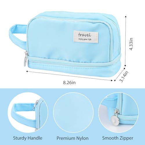 Image of Large Capacity Pencil Case, Pen Bag, Stationery Storage Kit, Multiple Compartments, Office Travel Pouch, Arts and Crafts Supplies Organizer (LIGHT BLUE)