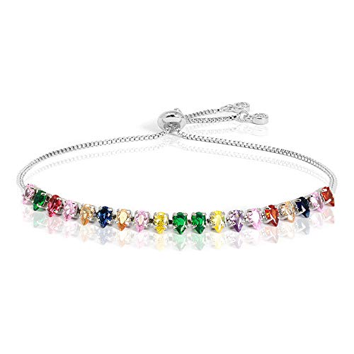 by you Women Fashion Cubic Zirconia Tennis Adjustable Pull String Bracelet Gold Silver Color (Marquise 5mm - Silver Multi)