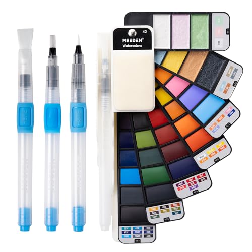 MEEDEN Travel Watercolor Paint Set: 42 Colors...