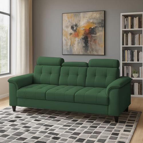 Image of Casaliving Ella 3 Seater Sofa Set for Living Room (Green Colour Fabric) Premium Fabric Sofa