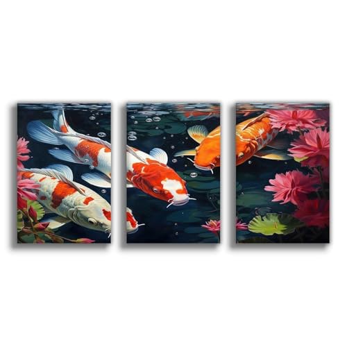 Impression sur toile étang Koi décoration murale salon chambre 50x75 cm