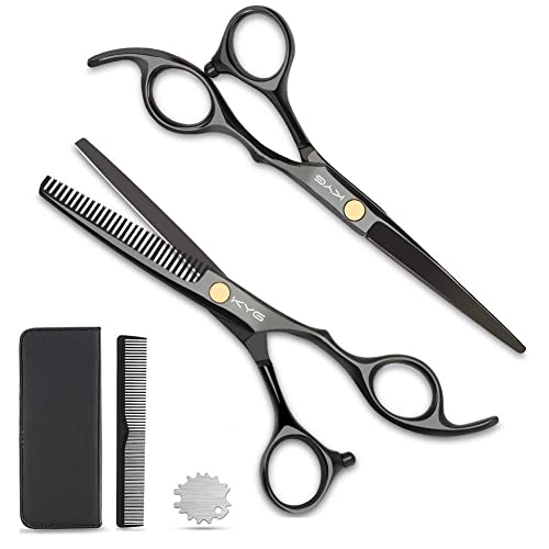 KYG Set 2 Ciseaux Coiffure 6.7 Pouces Professionnels et de Coupe de Cheveux Amincissement en Acier Inoxydable Désépaissir Effiler Sculpteur Peigne De...