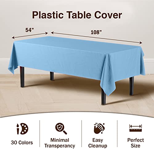 Image of Party Solids Light Blue Rectangular Plastic Tablecloth - 54x108 Inch, Pack of 24