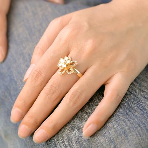 Cherry Blossoms Rotating Flower Fidget Spinner Ring for Women Hypoallergenic Gold Plated Crystal Floral Stress Relief Anxiety Rings Cubic Zirconia Open Adjustable Promise Wedding Band Trendy Jewelry2