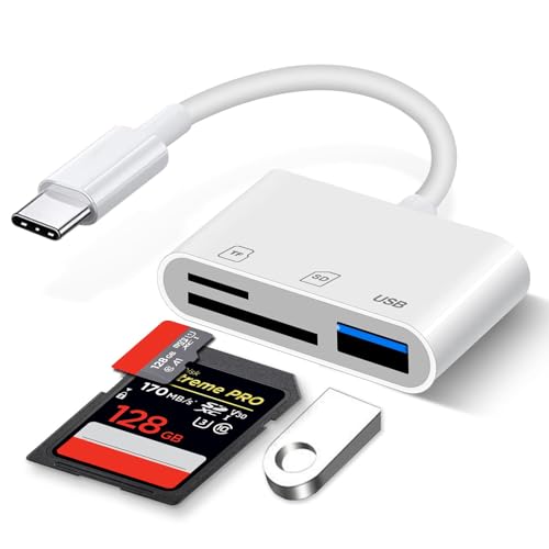 Lector de Tarjetas SD para USB-C, 3 in 1 Lector de Tarjetas SD para Micro SD/SD/TF/USB, Adaptador de USB C a Micro SD/TF, Adaptador de Tarjeta de Memoria Cámara, SD Card Reader para Android