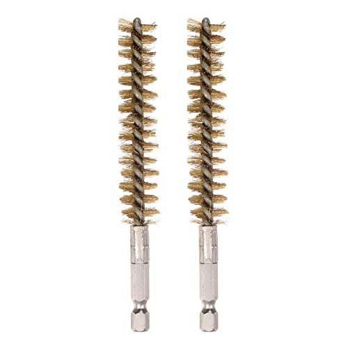 HARFINGTON 2pcs Brass Bore Brush 15mm Dia Cleaning Wire Brush with Handle 1/4 Inch Hex Shank for Tubes, Ports, Bearings
